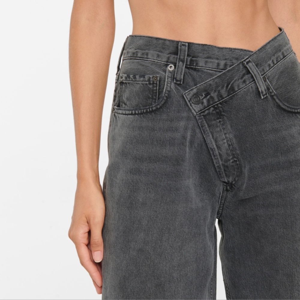 Agolde Criss Cross High Rise Straight Jeans Dark Gray size 26 - runs large!